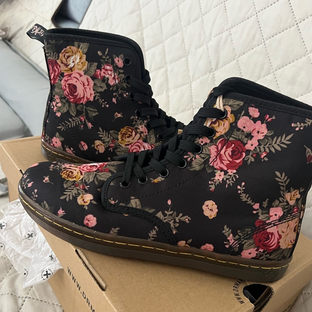 Dr. Martens Black Floral High-Top Boots